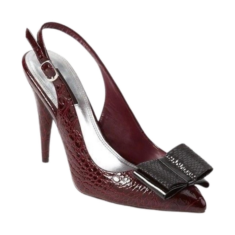 White House Black Market Burgundy Faux Crocodile Pointed Toe Slingback Heels